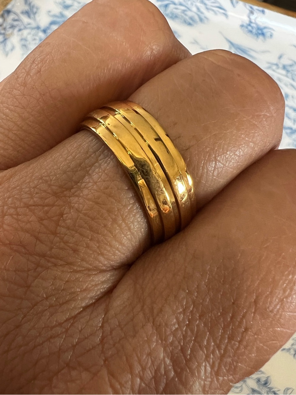 Mens Ring Size 10 Gold Tone Double Groove Band Ring #1013